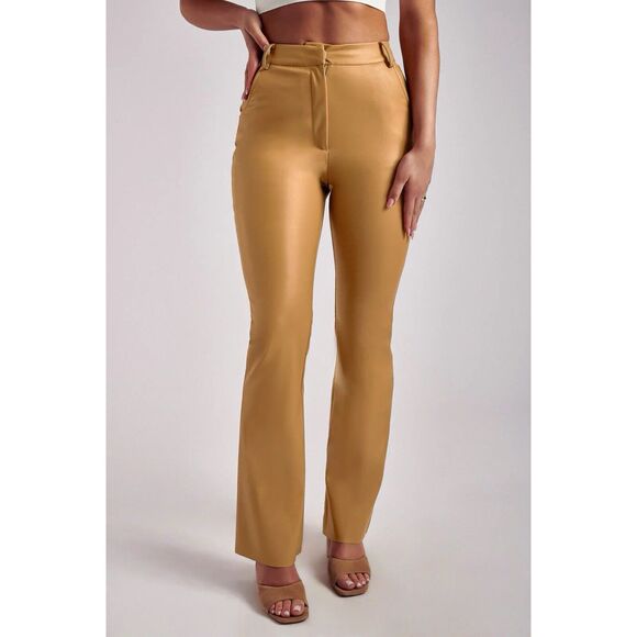 Meshki Tan/Camel Faux Leather High Waist Pants, Size XS - Picture 1 of 11